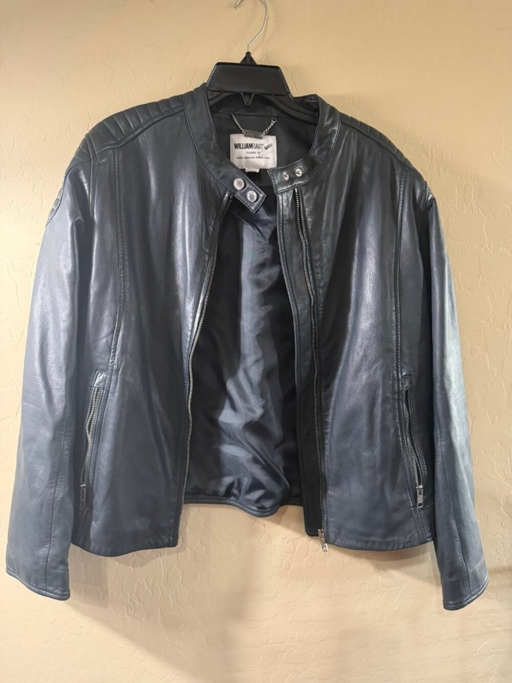 Womens Navy Leather Motorcycle Jacket